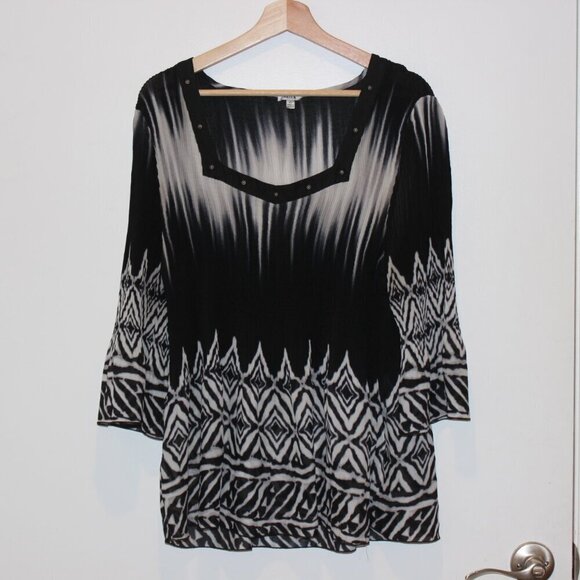 NICOLA Multicolor Square Neck 3/4 sleeve Tunic Blouse Women's Size XL - Picture 1 of 9
